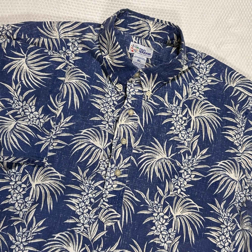 Reyn Spooner Mens XL VTG Reverse Print Hawaiian Shirt Pullover 1/4 But